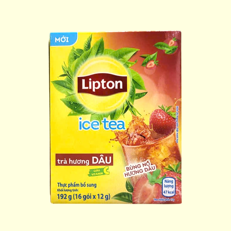 LIPTON + hộp DÂU 192g + TRÀ HƯƠNG DÂU HÒA TAN 3 in 1 Strawberry Ice Tea