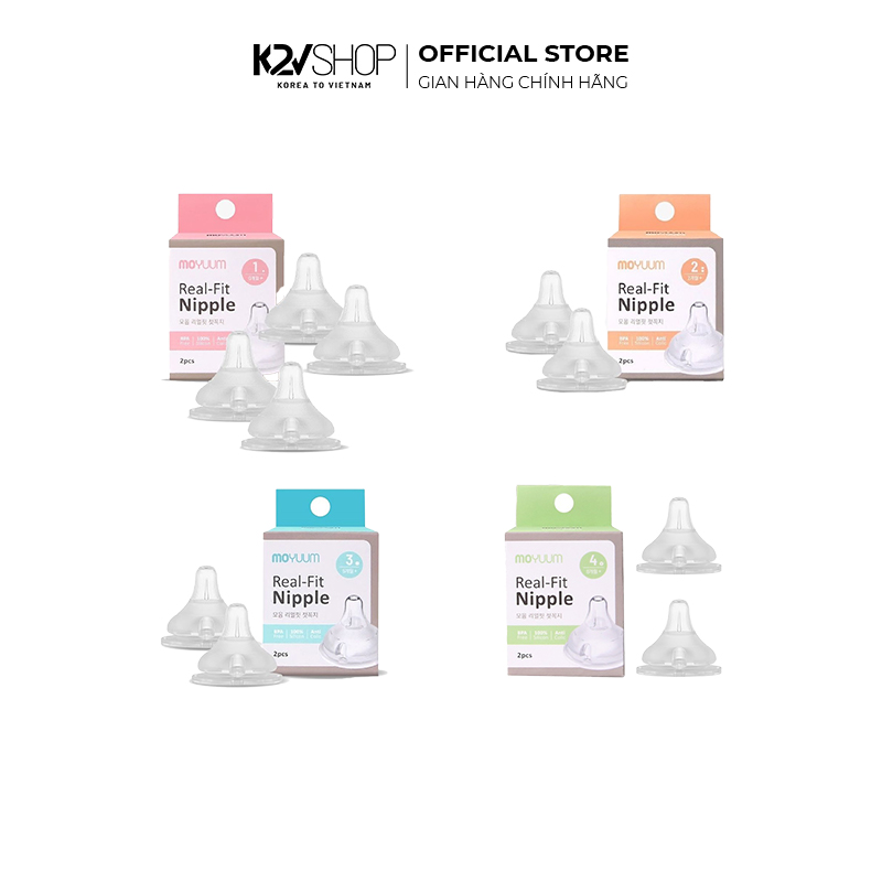 Núm ti moyuum real fit nipple thay thế bình sữa hàn quốc, đủ size cho bé 0-8 tháng