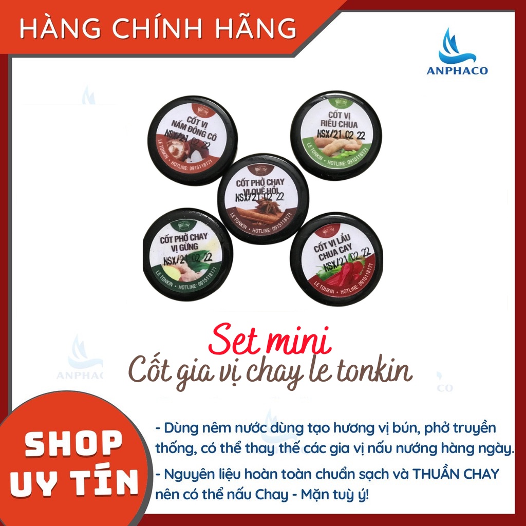Cốt phở chay letonkin - Set mini 5 vị: quế hồi, chua cay, nấm, gừng, riêu chua
