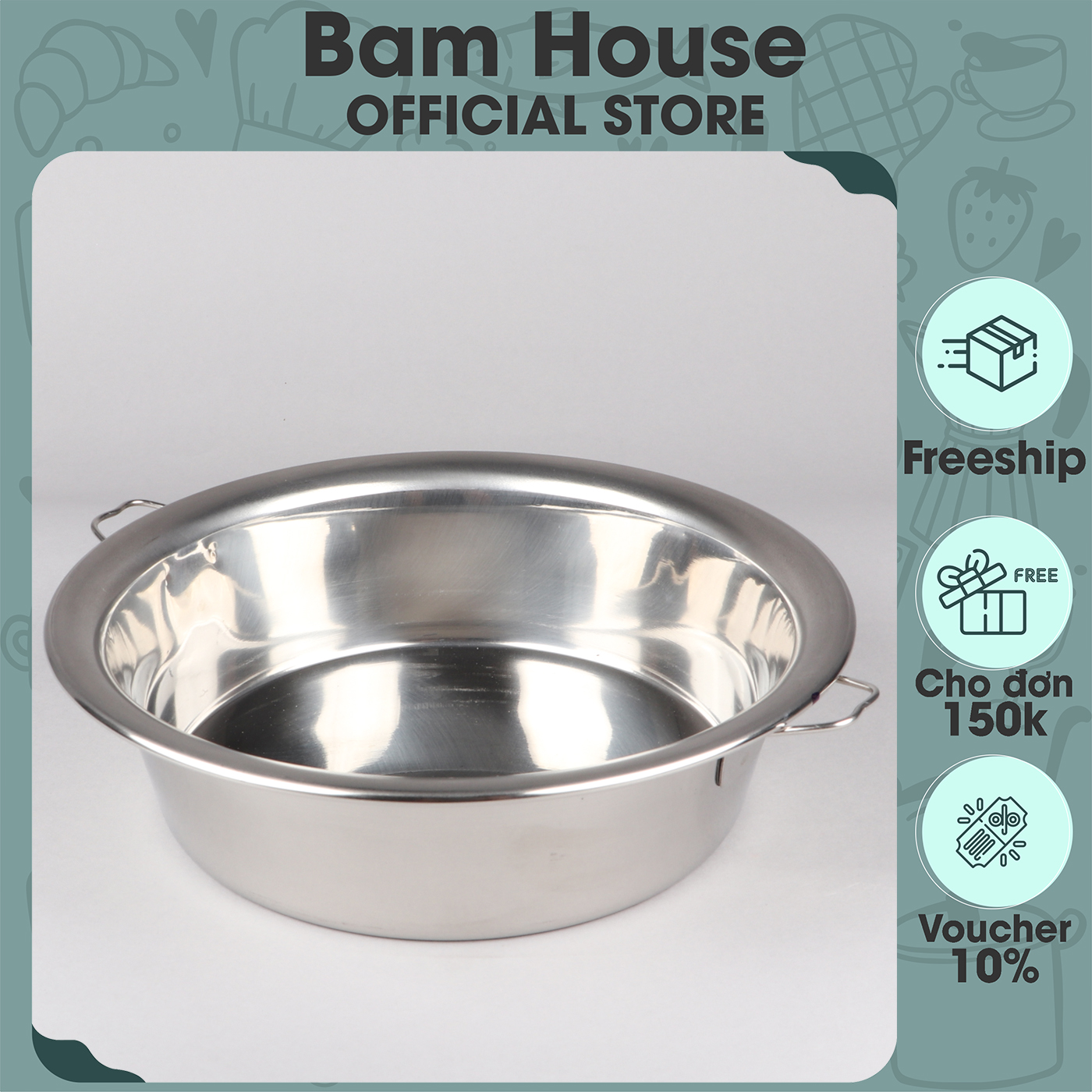 Khay tròn đựng thức ăn hoặc làm bánh inox 304 Bam House cao cấp KTB01