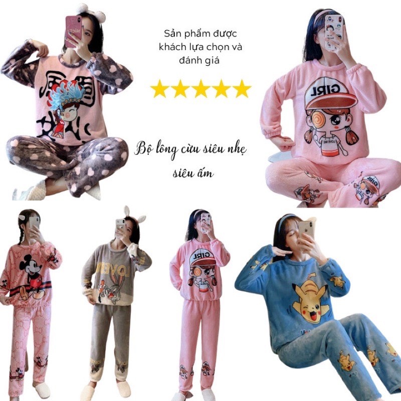 Bộ đồ ngủ lông cừu mềm - Quần áo bông ấm áp cho mùa đông