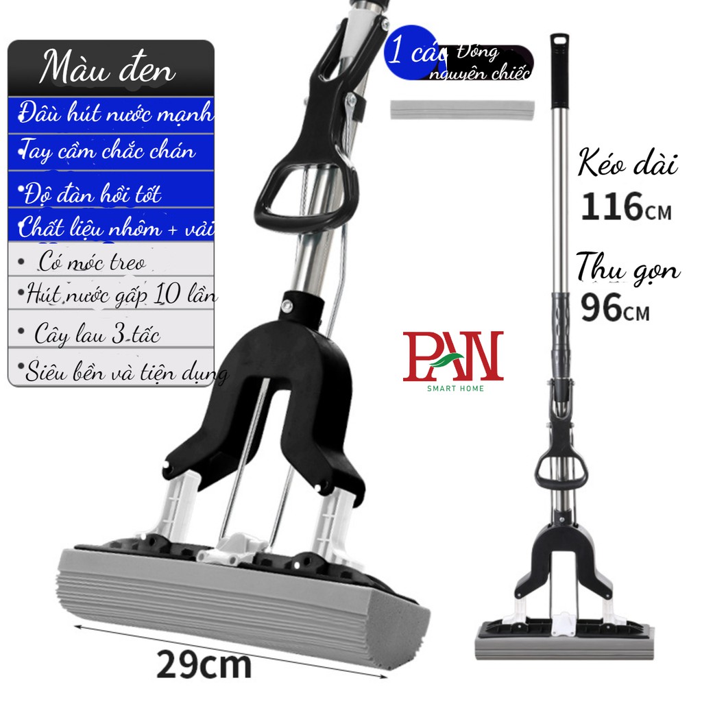 Cây Lau Nhà PAN SMART HOME Siêu Mút Nước Chổi Lau Nhà Tự Vắt Thông Minh Đa Năng Có Móc Treo