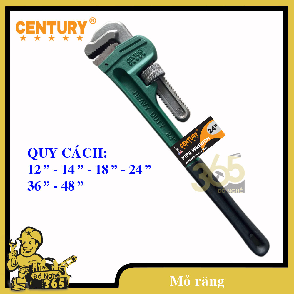 Mỏ lết răng bọc nhựa Century, mỏ răng vặn bu lông ống nước, ống nước tròn bằng kim loại