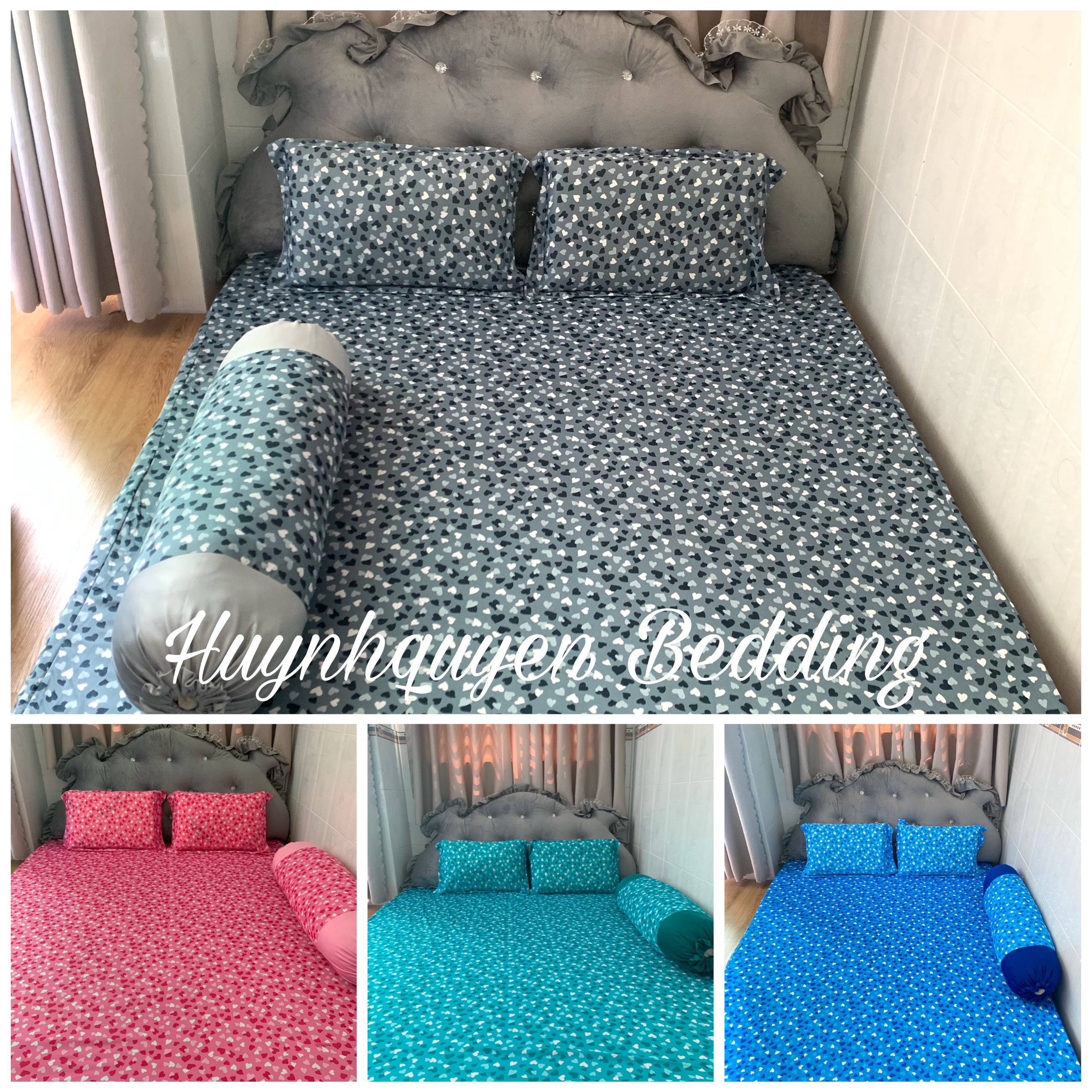 Bộ drap thun Hàn quốc mẫu trái tim