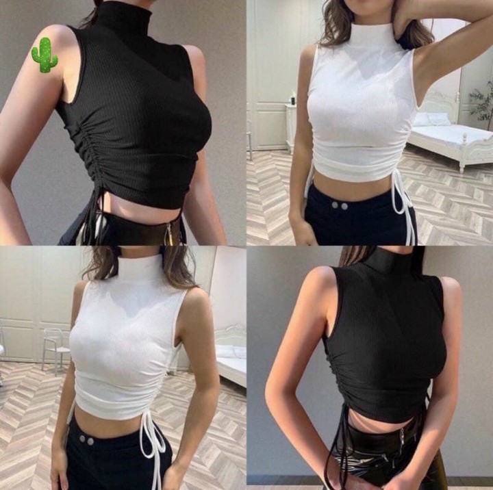 Áo croptop cỗ lọ dây rút 2 bên eo chất thun Gân dầy đẹp Cam Kết Hàng Y Hình