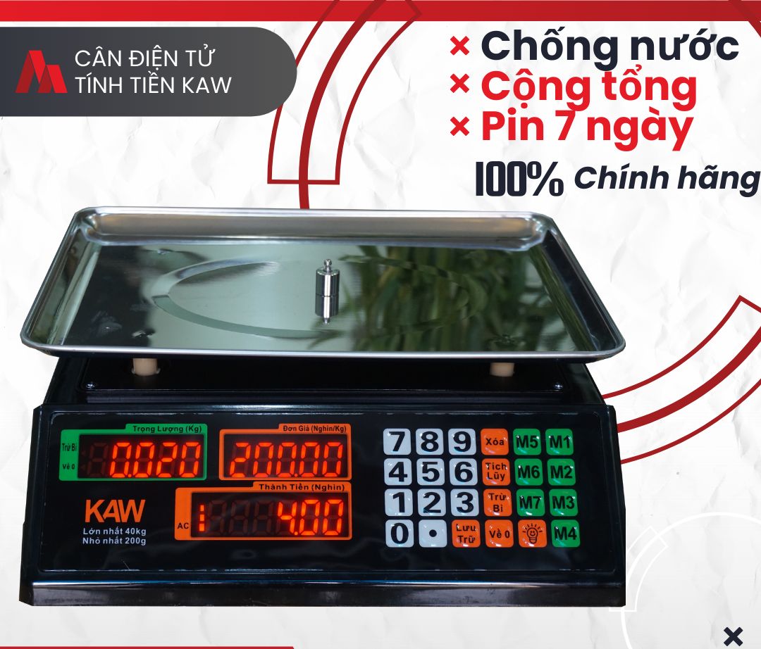 Cân điện tử tính tiền 40kg chất lượng tốt, siêu chuẩn xác, chống nước, thiết kế thông minh, Cân tính tiền điện tử KAW 2 mặt hiển thị- Bảo hành toàn quốc