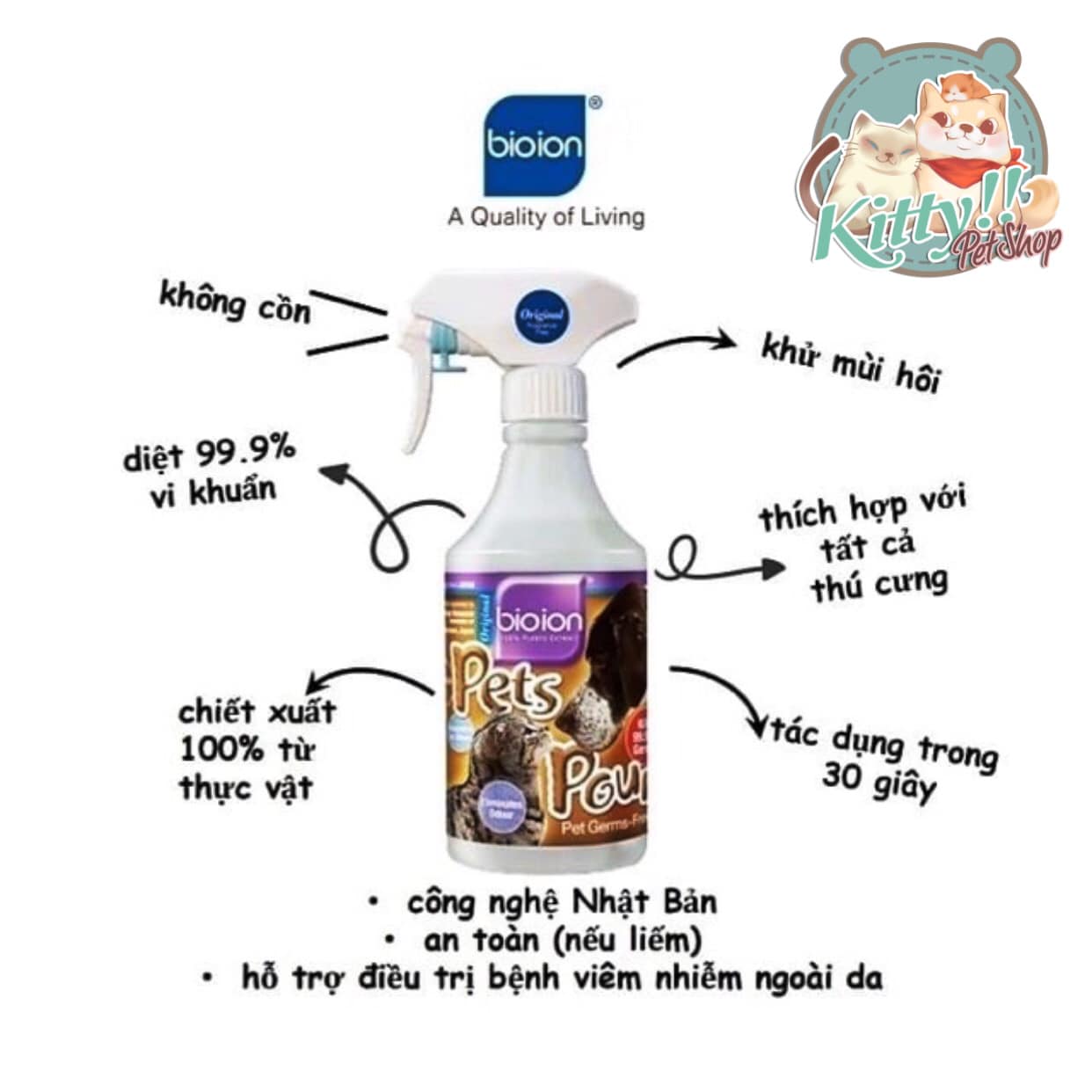 Xịt khử mùi - khử trùng bioion pet pounce 500ml dành cho mọi loại thú nuôi