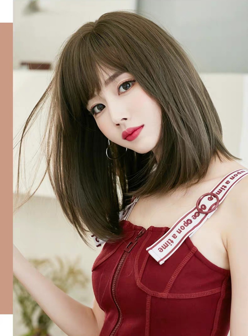 [ tặng kèm lưới và lược ] tóc giả nữ nguyên đầu cúp vai, tóc giả thẳng, tóc giả ngắn ngang vai