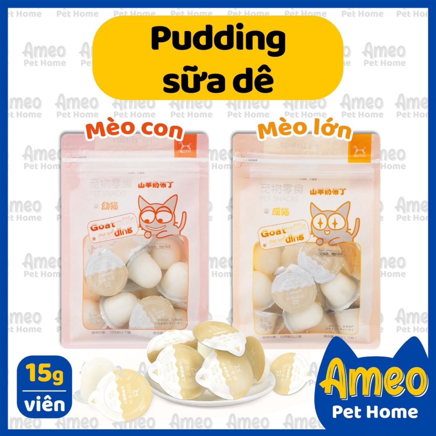 Pudding sữa dê bổ sung canxi cho mèo lớn và mèo con - Viên 15gr