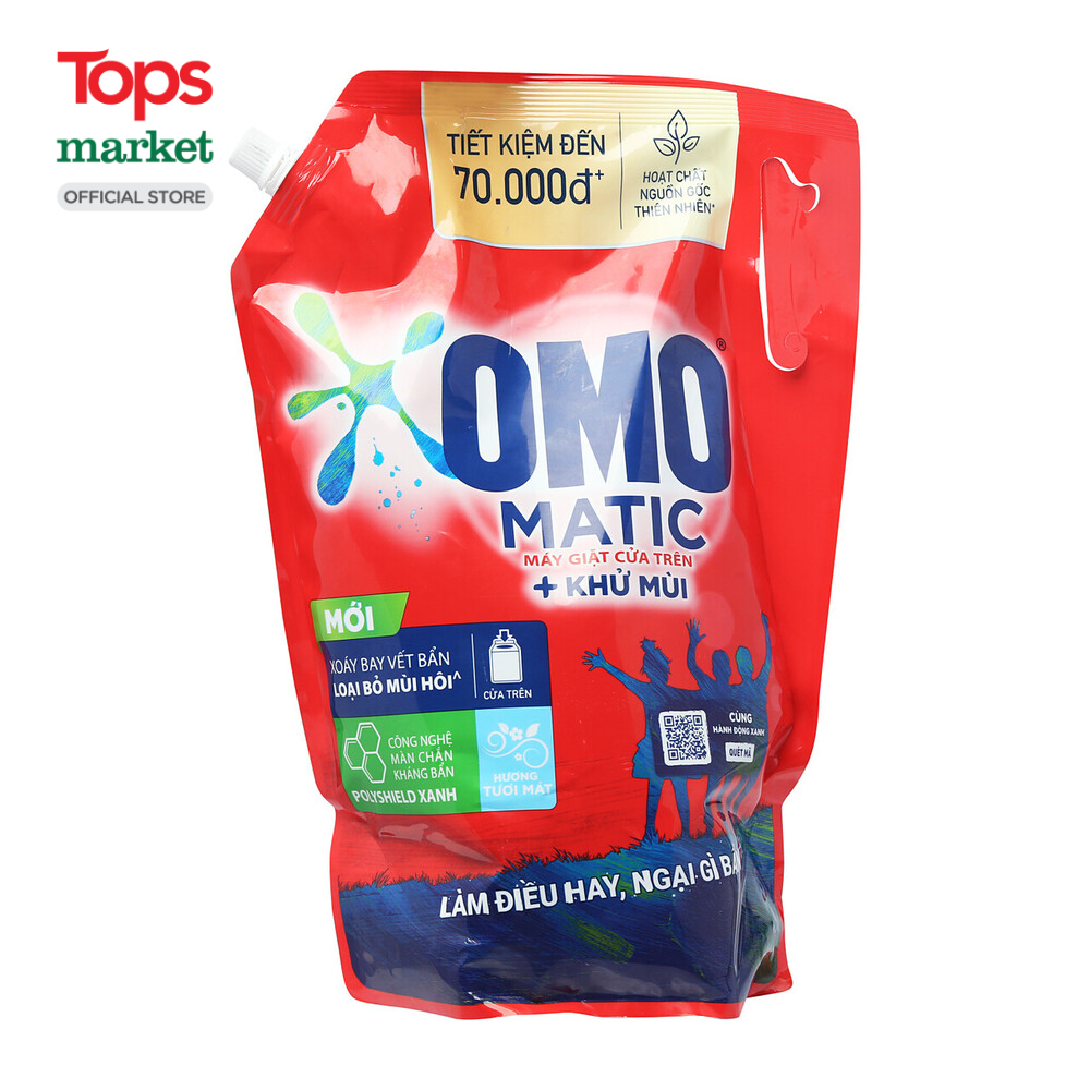 Nước giặt omo matic sạch bẩn khử mùi cửa trên túi 3.1kg - siêu thị tops market