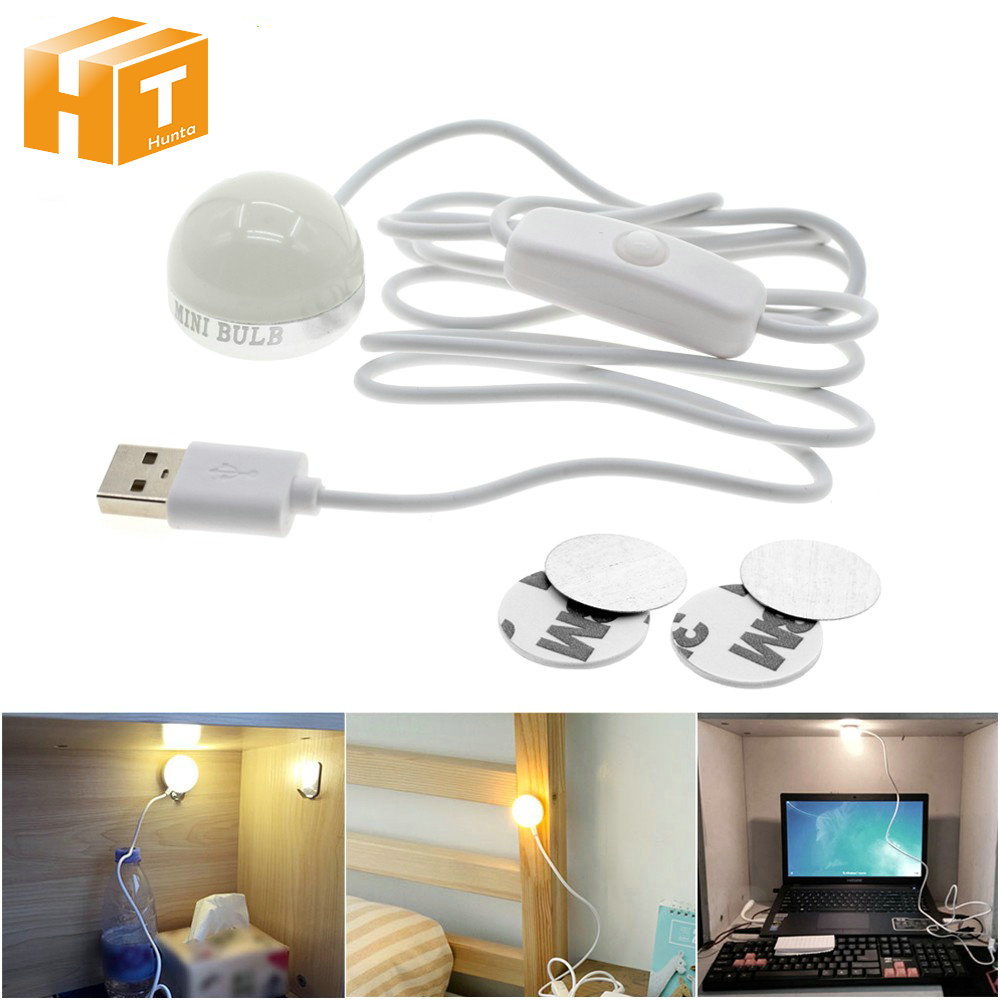 Mini LED Bulb 2W 5V USB Night Light Reading Lamp with Switch Desk Table Lamp Books Lights