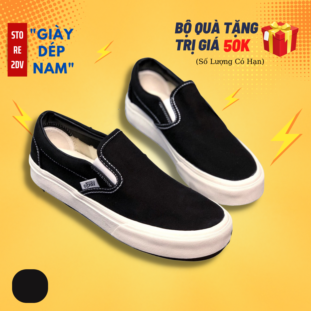 [Tặng Kèm Hộp + Vớ] Giày Lười Nam Xỏ Đen Vans Slip On Black White