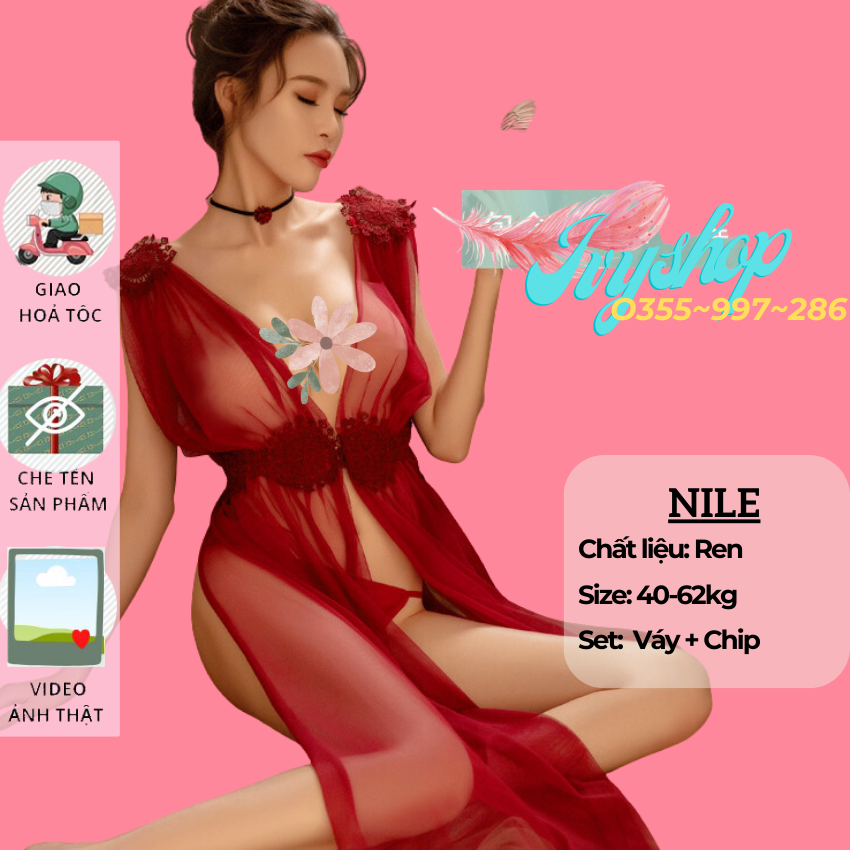 Váy Đầm NGủ Sexy Cao Cấp Dáng Dài Quá Gối - Đầm Ngủ Nữ Voan Xuyên Thấu Mềm Mại Thiên Thần - chụp ảnh Studio indoor siêu xinh, hàng Quảng Châu cao cấp - Nile - Ivyshop