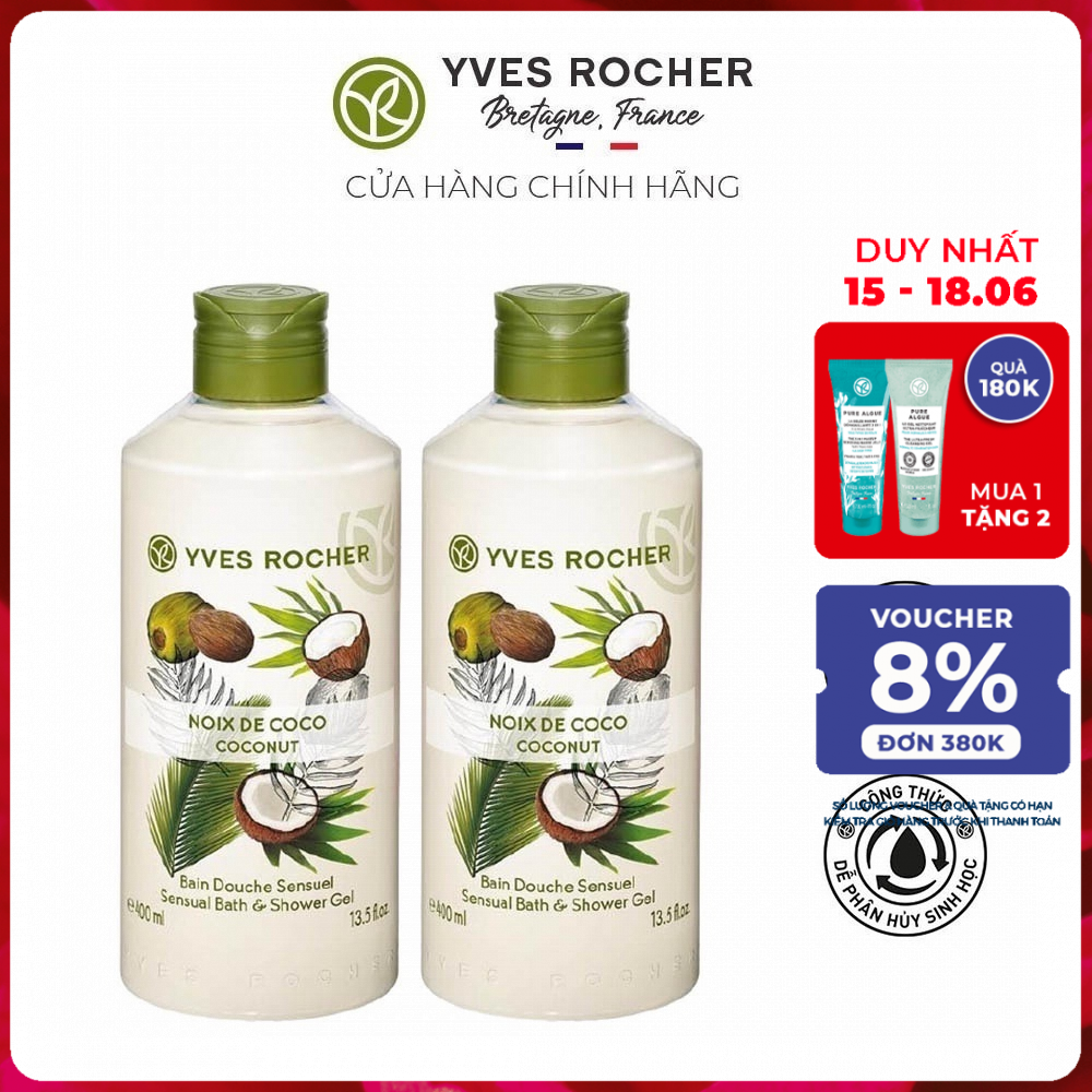 Combo 2 Sữa Tắm Yves Rocher Coconut Sensual Bath And Shower Gel 400ml