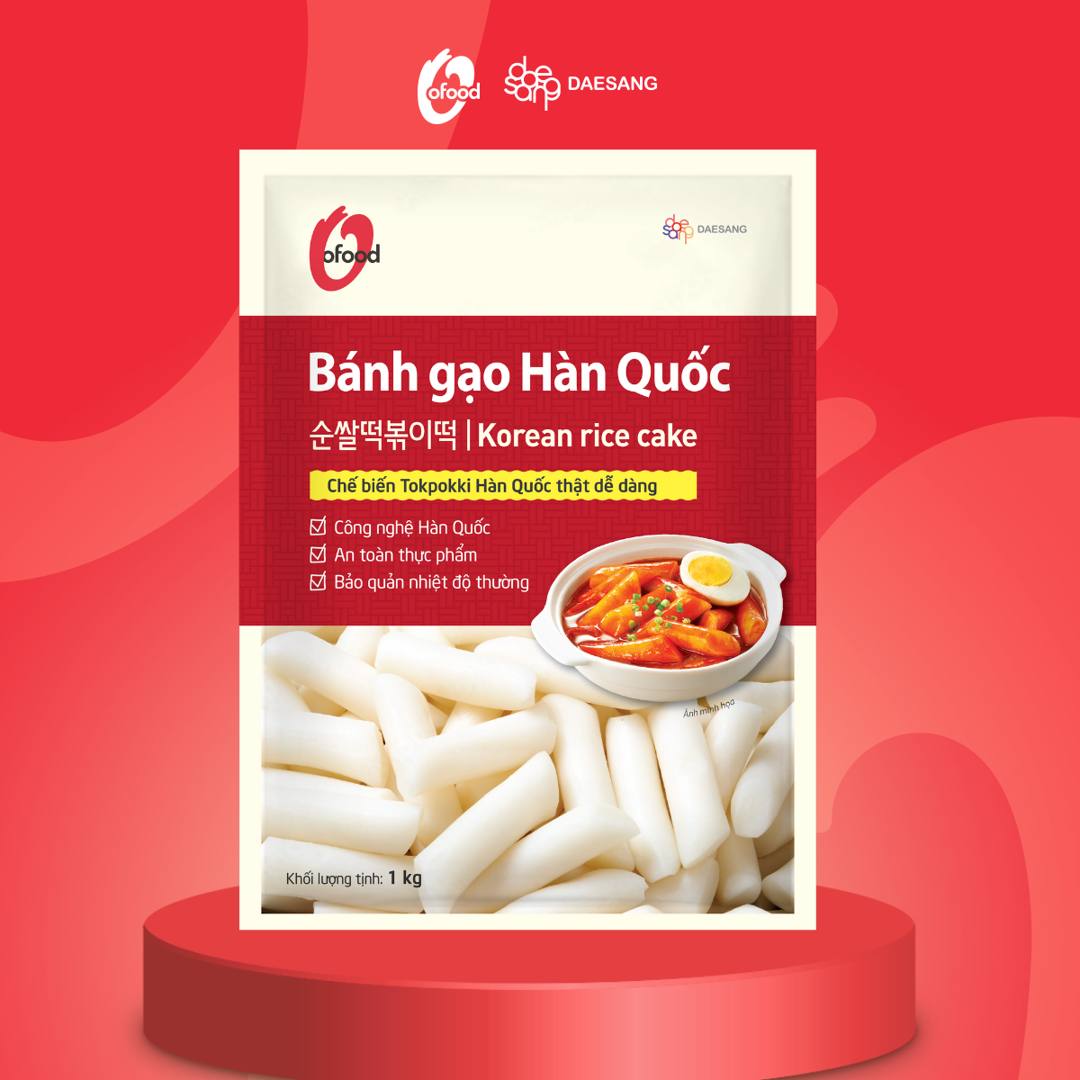 Bánh gạo Hàn Quốc O'Food 1kg, 100% làm từ gạo cao cấp, dẻo, dai, thơm ngon