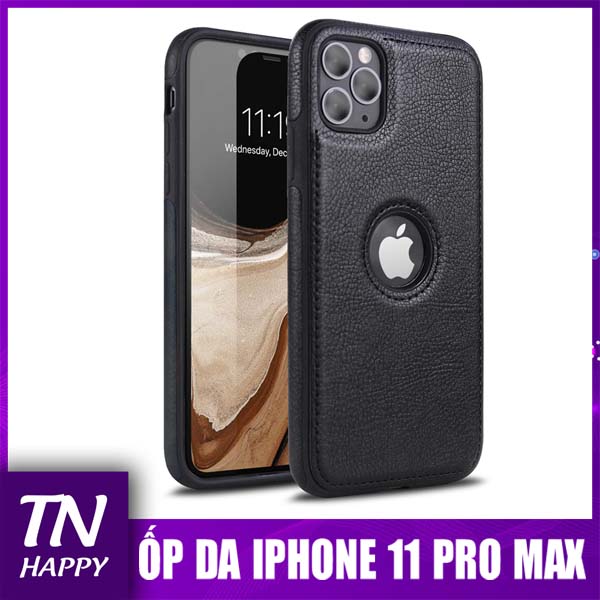 Ốp lưng da Iphone 11 Pro Max chất lượng cao - ỐP DA ĐEN khoét táo thời trang - TN Happy phân phối