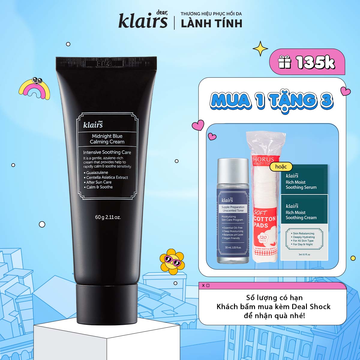 Kem dưỡng da DEAR, KLAIRS MIDNIGHT BLUE CALMING CREAM 60ml