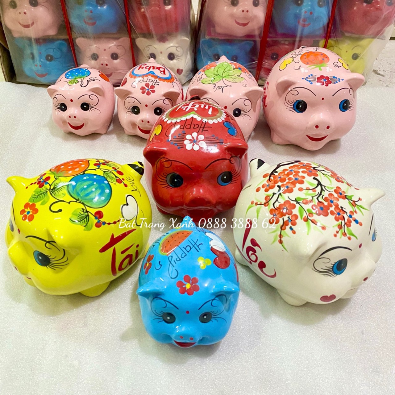 Heo/Lợn Đất Tiết Kiệm Đủ Size (Kèm video ảnh thật) - Hàng Gốm Sứ Bát Tràng Vẽ Tay