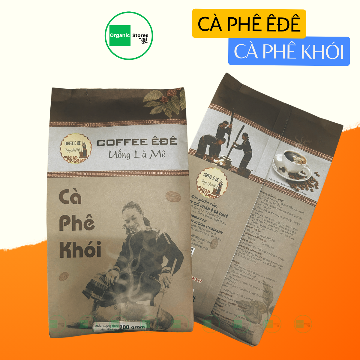 Cà phê Khói nguyên chất 100% từ hạt Robusta gói 200gr ÊĐÊ Cafe