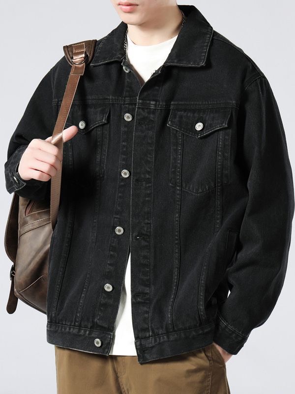 Áo Khoác Jean Nam TM166 ĐEN TRƠN Basic Form Rộng - Áo Khoác Bò Nam Phong Cách Thời Trang - TOMMY JEAN 05