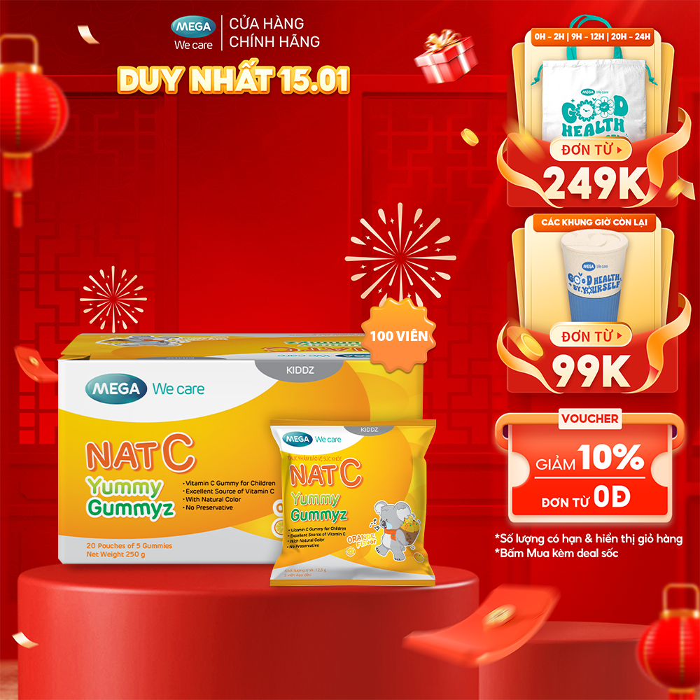 [HSD 7/2025] Kẹo dẻo ăn vặt hỗ trợ cải thiện đề kháng - Vitamin C NAT C Yummy Gymmyz (Gói 5 viên)