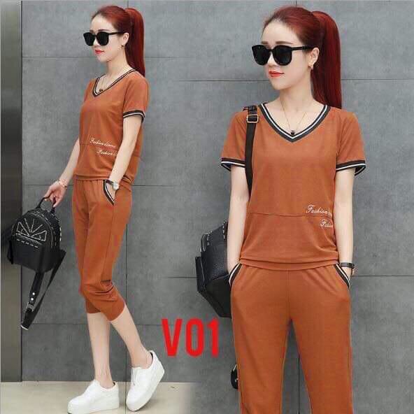 Set bộ quần áo nữ lửng mặc nhà cổ tim thun cotton co giãn 4 chiều / Có size XXL