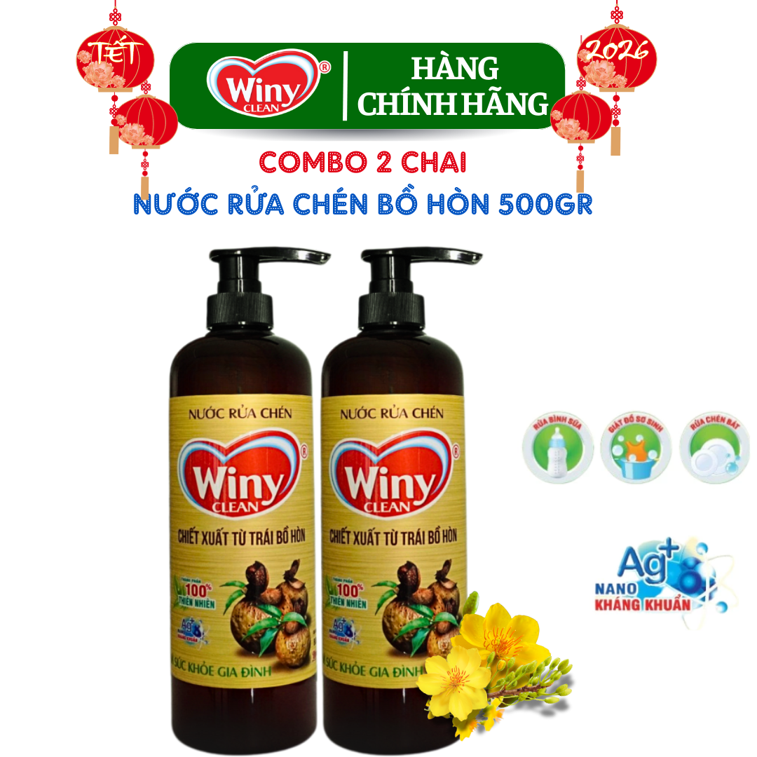 {Hàng chính hãng} Nước rửa chén Winy Clean chai 800g {Combo 2 chai}. Nước rửa bát hữu cơ chiết xuất từ trái bồ hòn.