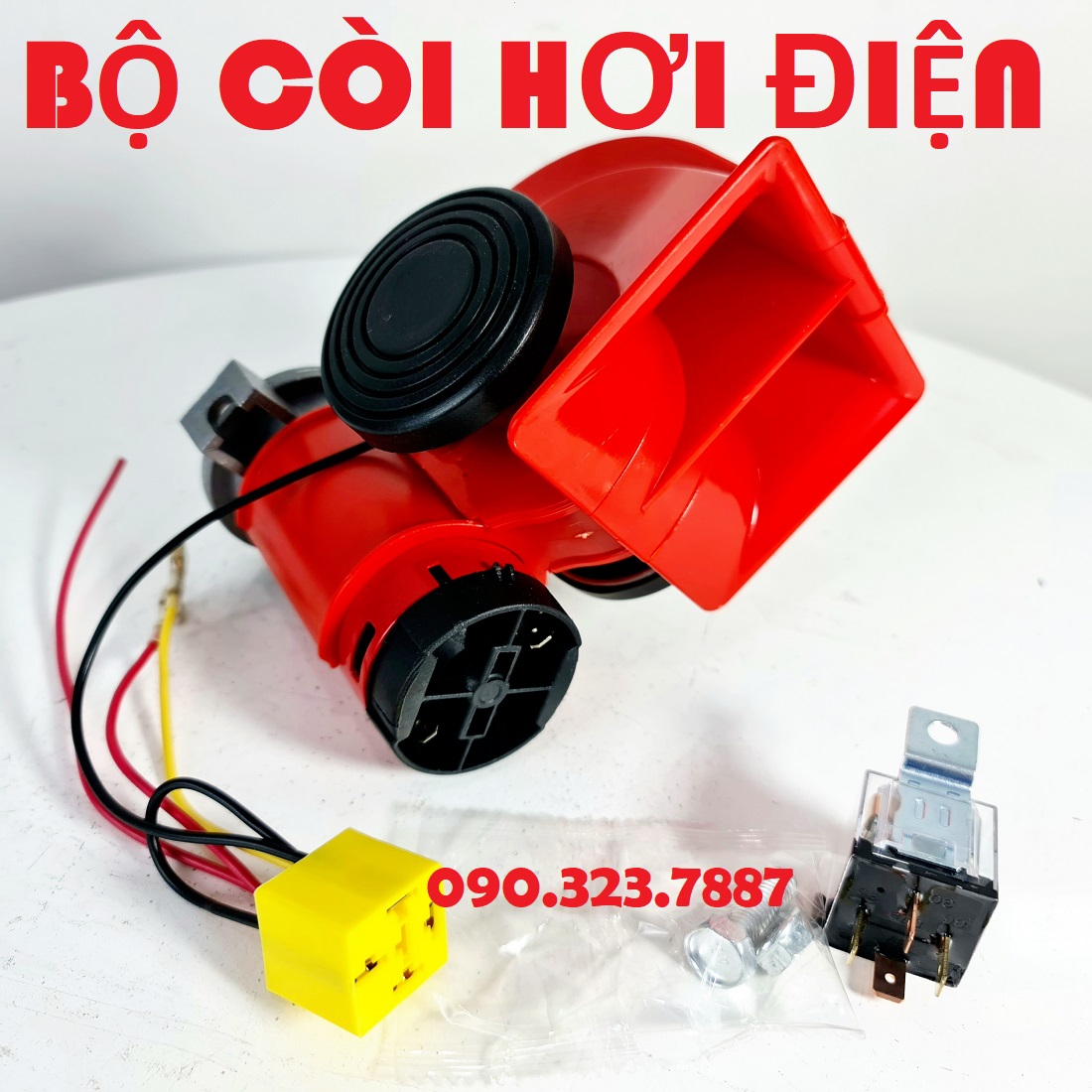  Bộ còi hơi điện lắp xe máy ô tô 12v nhỏ gọn âm siêu lớn.  kèm Rơ le  