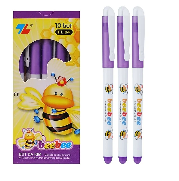 Bút lông kim Beebee hộp 10 cây màu tím, xanh, đỏ