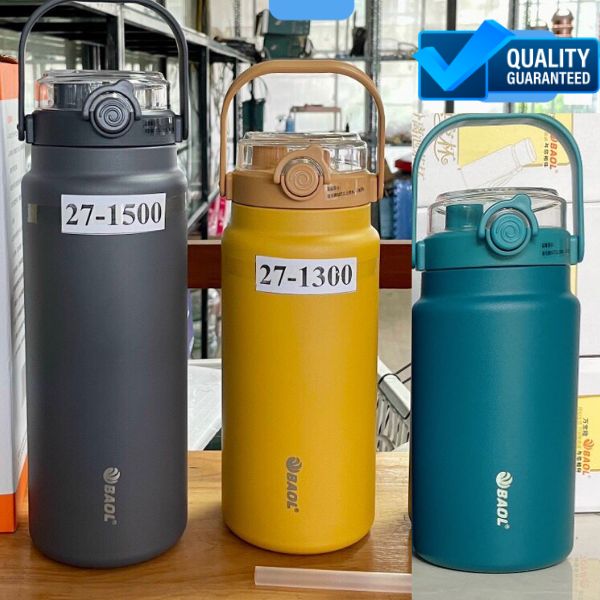 Bình giữ nhiệt 1500ml có ống hút nắp bật và quai xách chất liệu inox 304 chắc chắn nắp đậy kín  giữ nóng 12 giờ  giữ lạnh 20 giờ