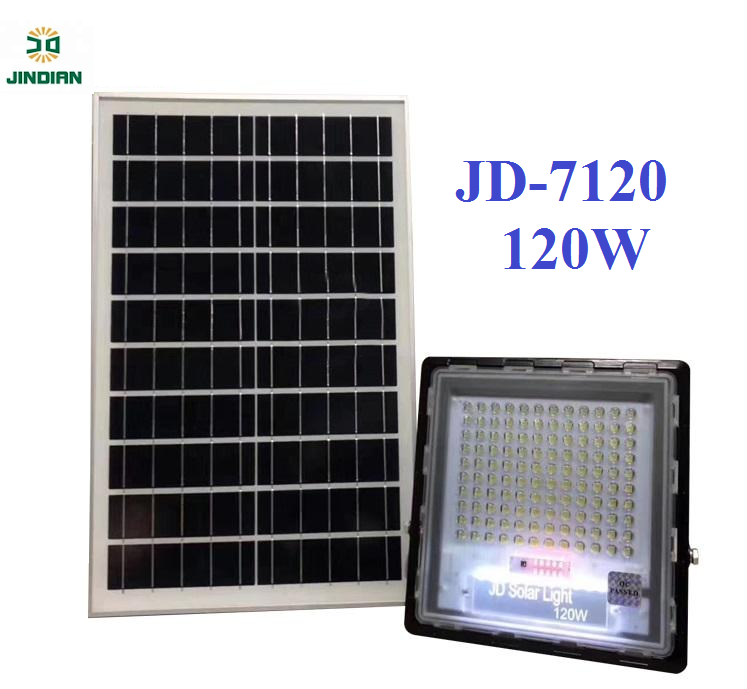 Đèn Pha Led Năng Lượng Mặt Trời JinDian 120W JD7120- Model 2021 | BẢO HÀNH 2 NĂM |- Thời gian chiếu sáng 12-14h, Có đèn báo dung lượng pin
