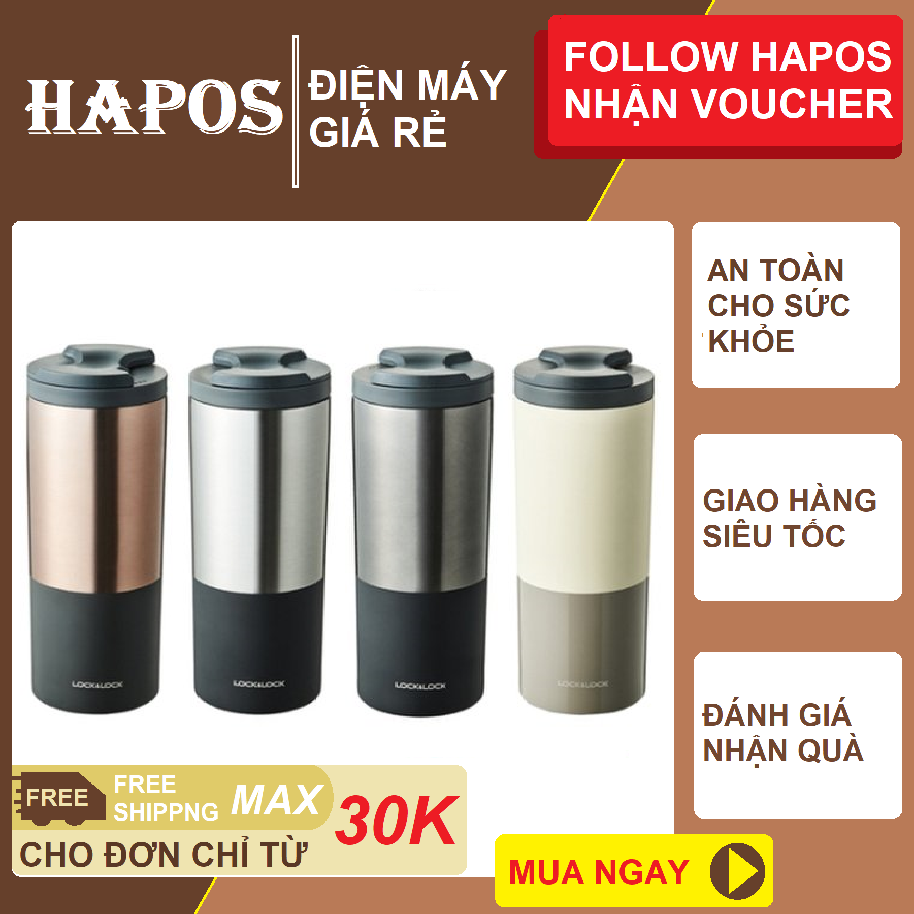 Ly giữ nhiệt bằng thép không gỉ lock&lock lhc4164 450ml tặng kèm túi vải trơn