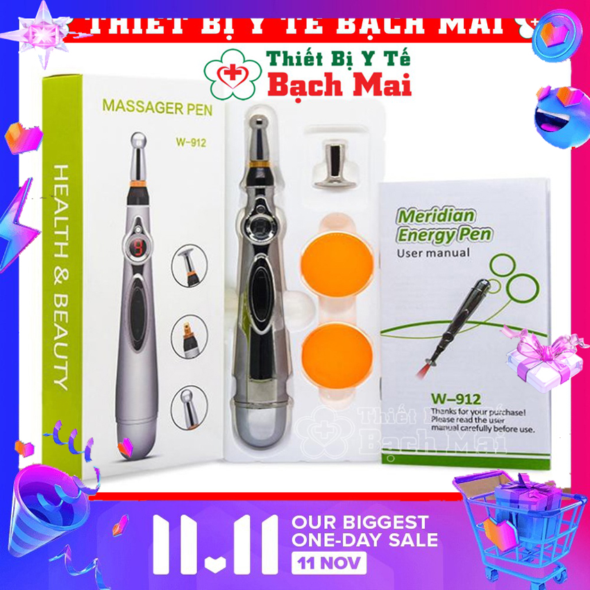 Bút bấm huyệt xung điện, châm cứu 3 đầu massage toàn thân - Bút xung điện dò huyệt châm cứu đông y tia hồng ngoại