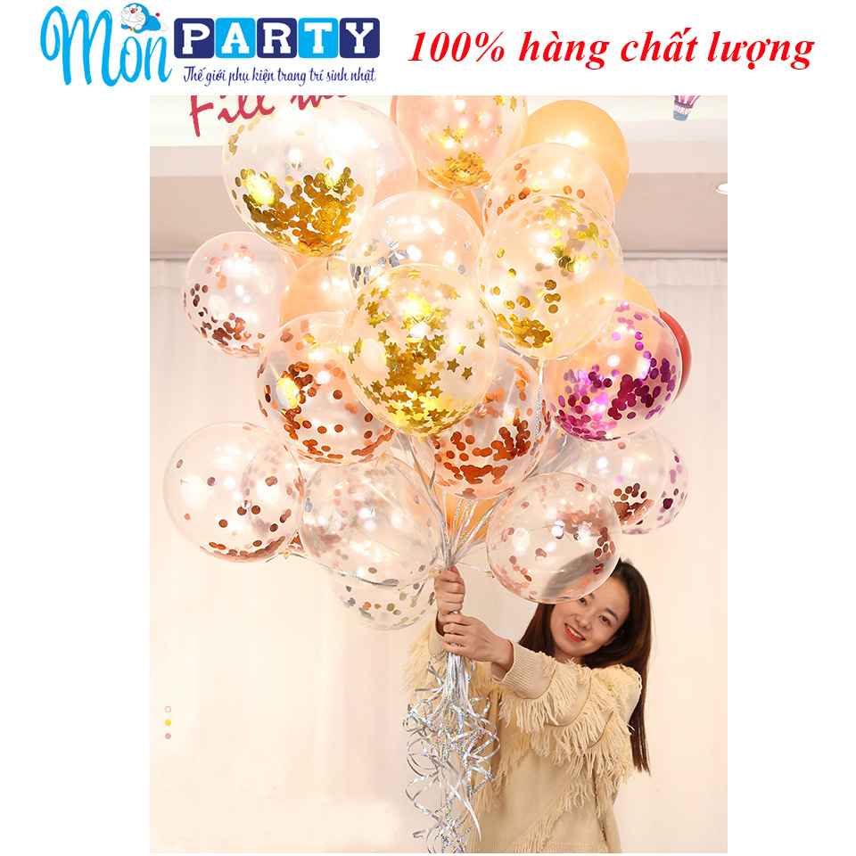Set 5 quả bóng trong suốt bên trong có kim tuyến, bóng kim tuyến