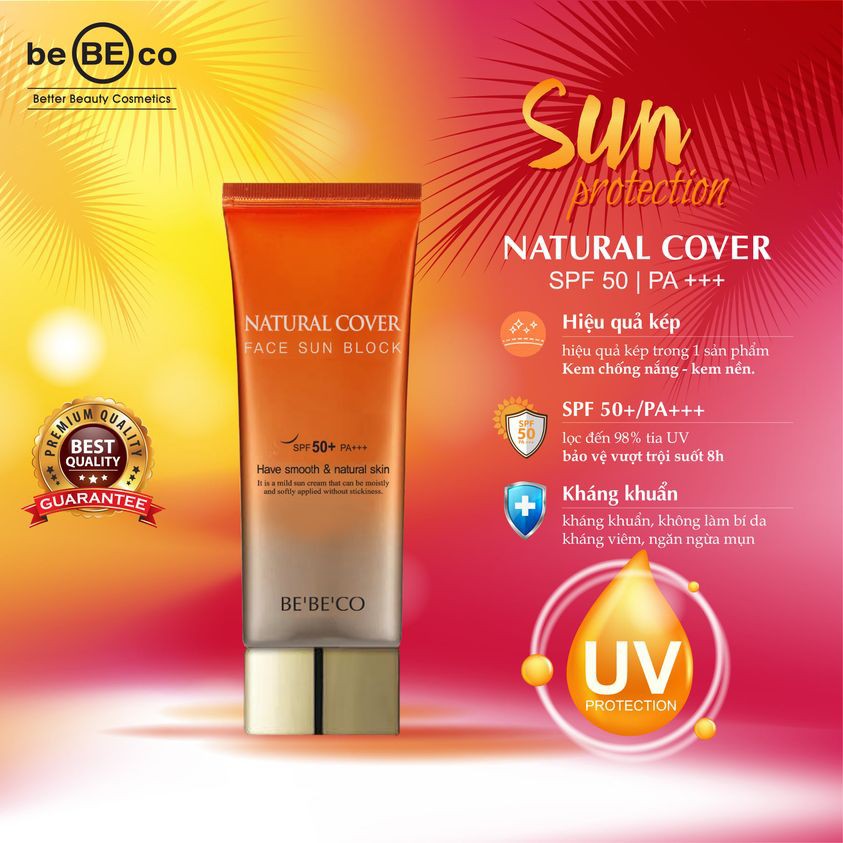Kem chống nắng dạng nền bebeco hàn quốc natural cover face sun block spf 50+/ pa +++ 70ml