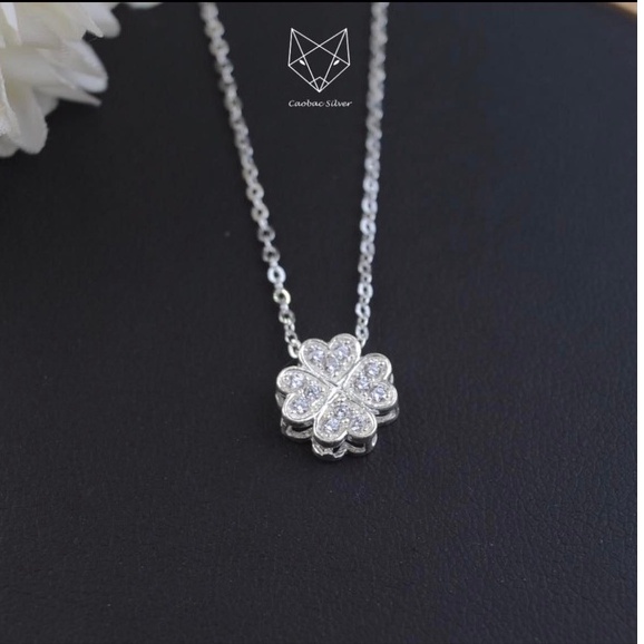 Dây chuyền bạc ta caobac silver cho nữ mặt đính đá mặt bốn lá đá may mắn