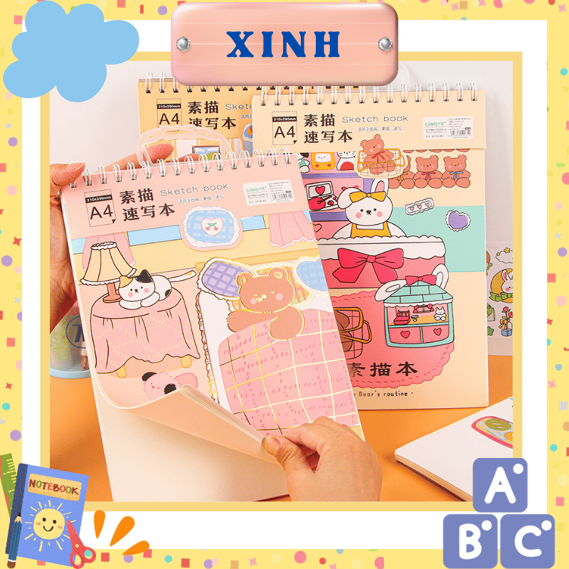 Sổ sketchbook, sổ vẽ A4 lò xo bìa siêu cute