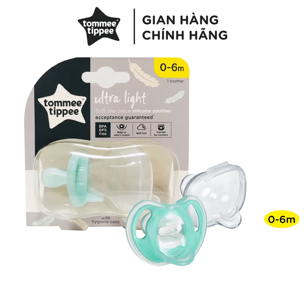 Ty ngậm silicon siêu nhẹ cho bé Tommee Tippee Ultra Light 0-6 tháng (vỉ đơn) - Xanh Ngọc