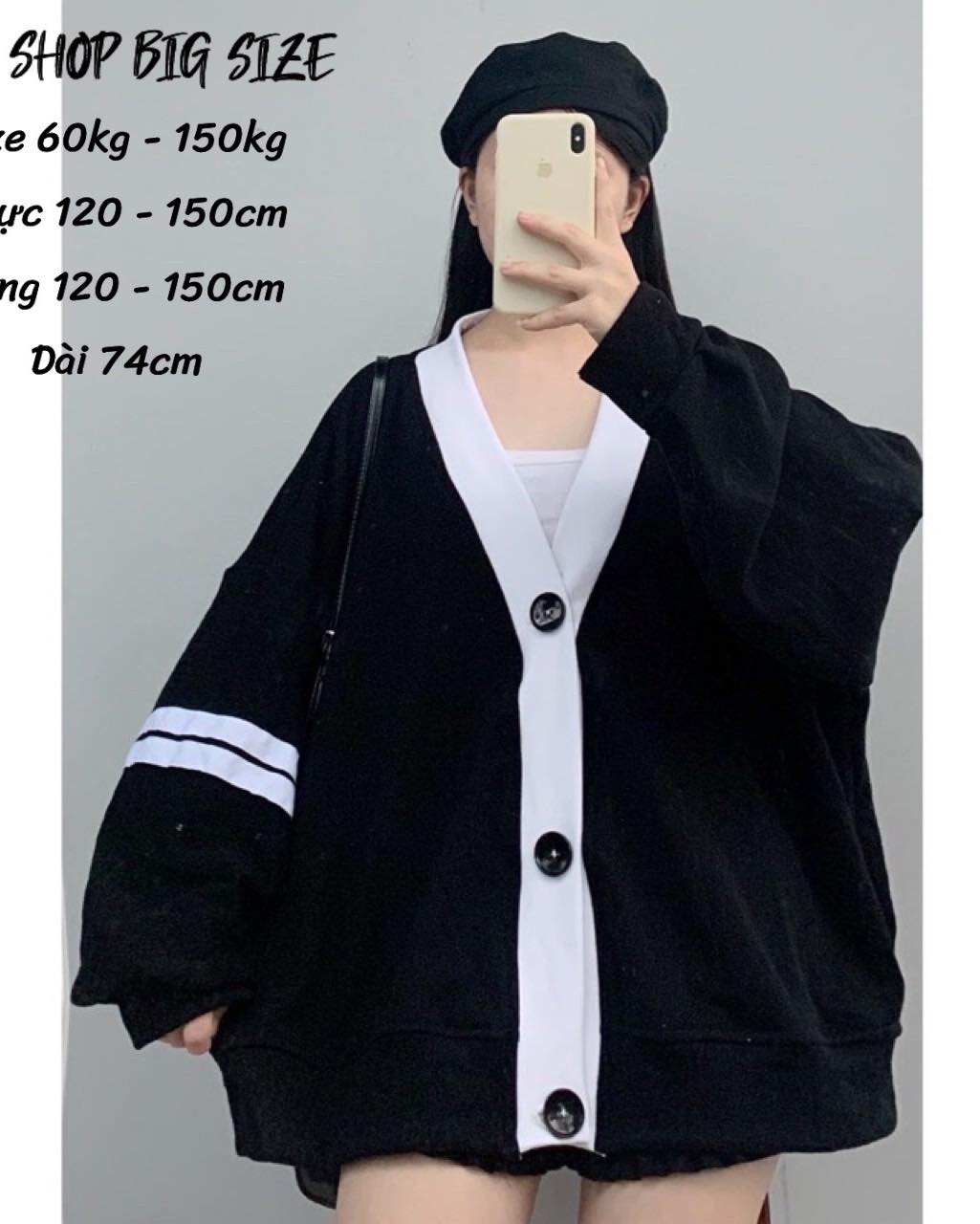 Big size áo khoác cardigan unisex nam nữ size 50kg đến 135kg - bjty shop big size