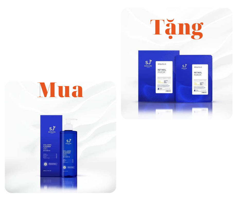 Sửa rửa mặt Soojin Collagen Cleansing Gell - Mua 1 tặng 1 mặt nạ Retinol