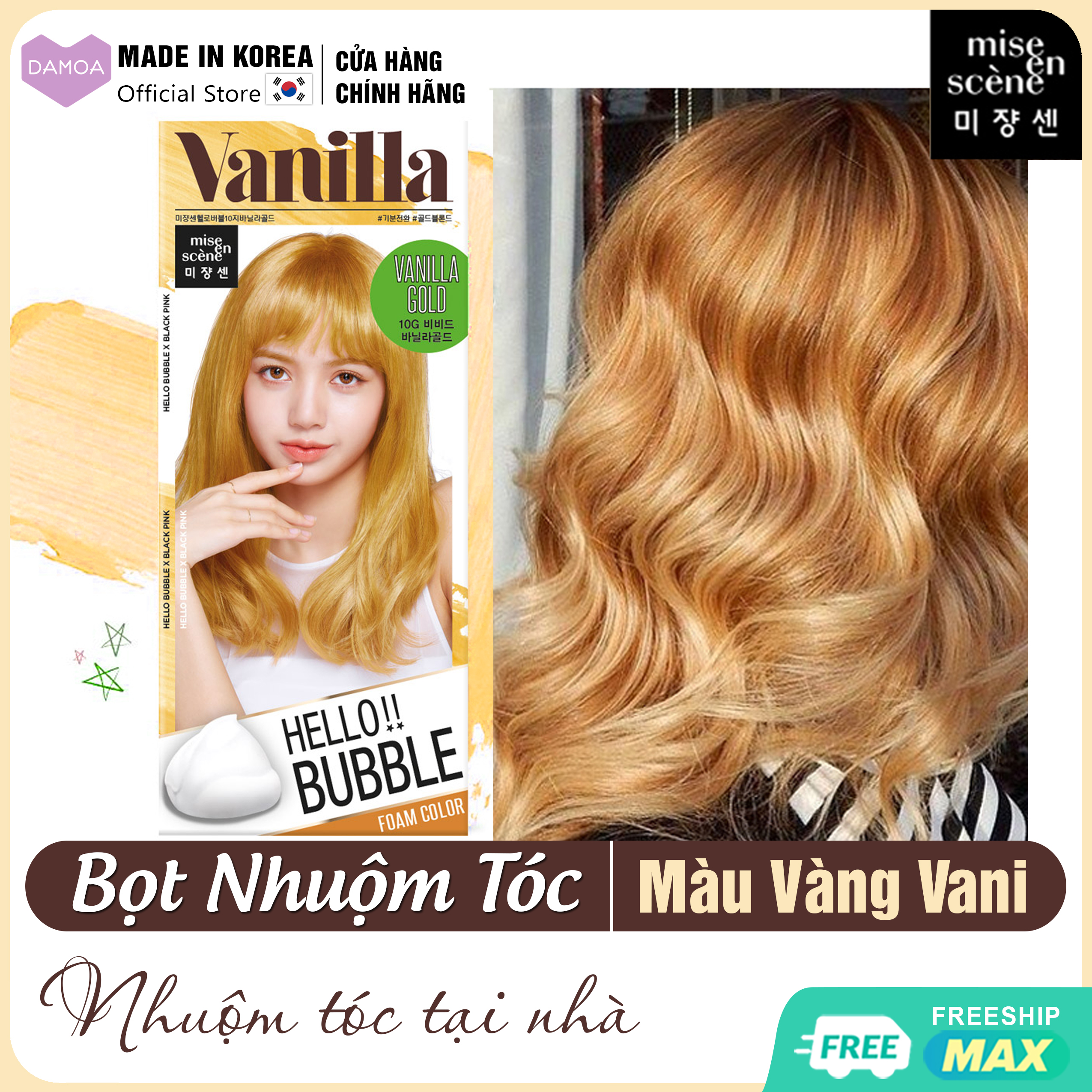 Bọt Nhuộm Tóc Tại Nhà HELLO BUBBLE Black Pink (Màu Vàng Vani - 10G VANILLA GOLD) Mise en scene Hàn Quốc