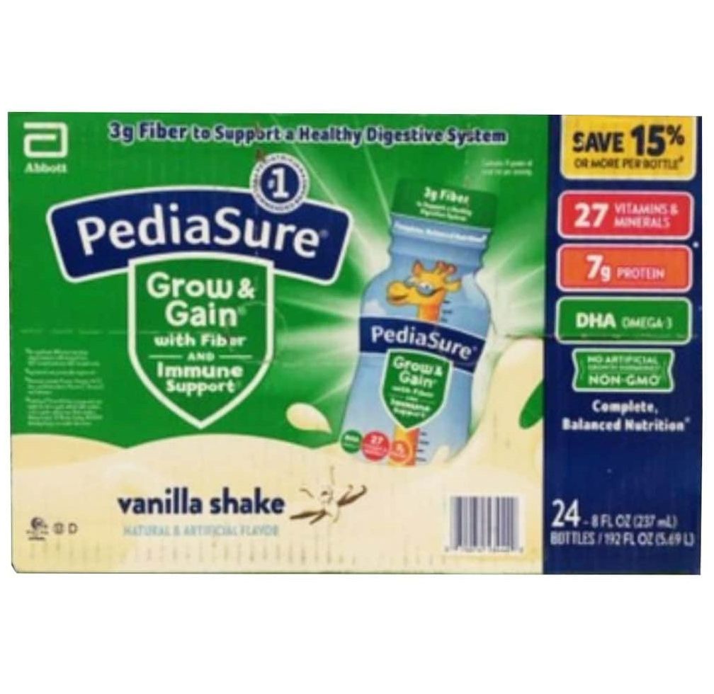 Sữa nước tăng cường miễn dịch, tăng cân, tăng chiều cao, bổ sung chất xơ Pediasure Grow & Gain with Fiber and Immune Support NON - GMO hương Vanilla Shake của Abbott Mỹ mỗi chai 237ml - Mẫu mới