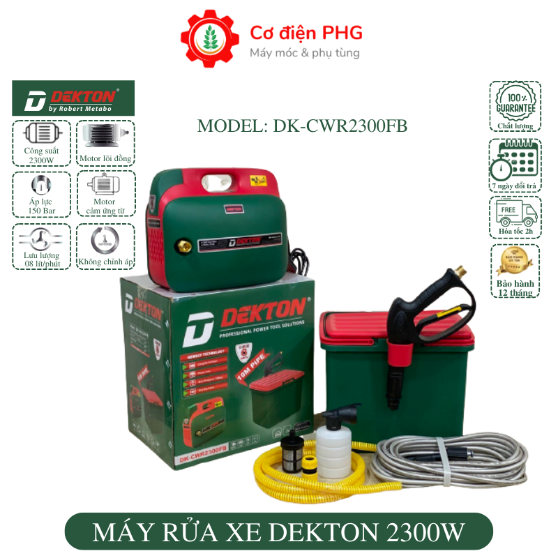 Máy rửa xe áp lực cao DEKTON 2300w chuyên dùng xịt rửa xe, vệ sinh công nghiệp và nhà cửa| Công suất 2300W | Thương hiệu Dekton