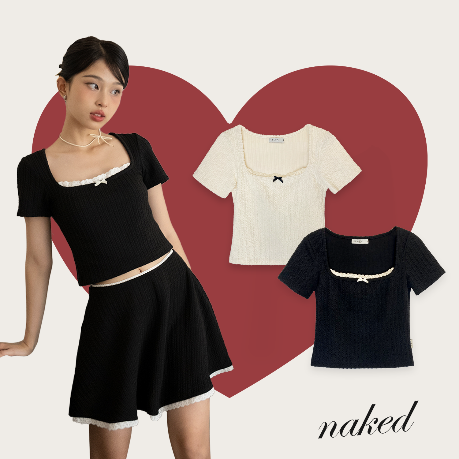 Áo cộc tay cotton len thừng phối ren ngực NAKED by V - Blair Top