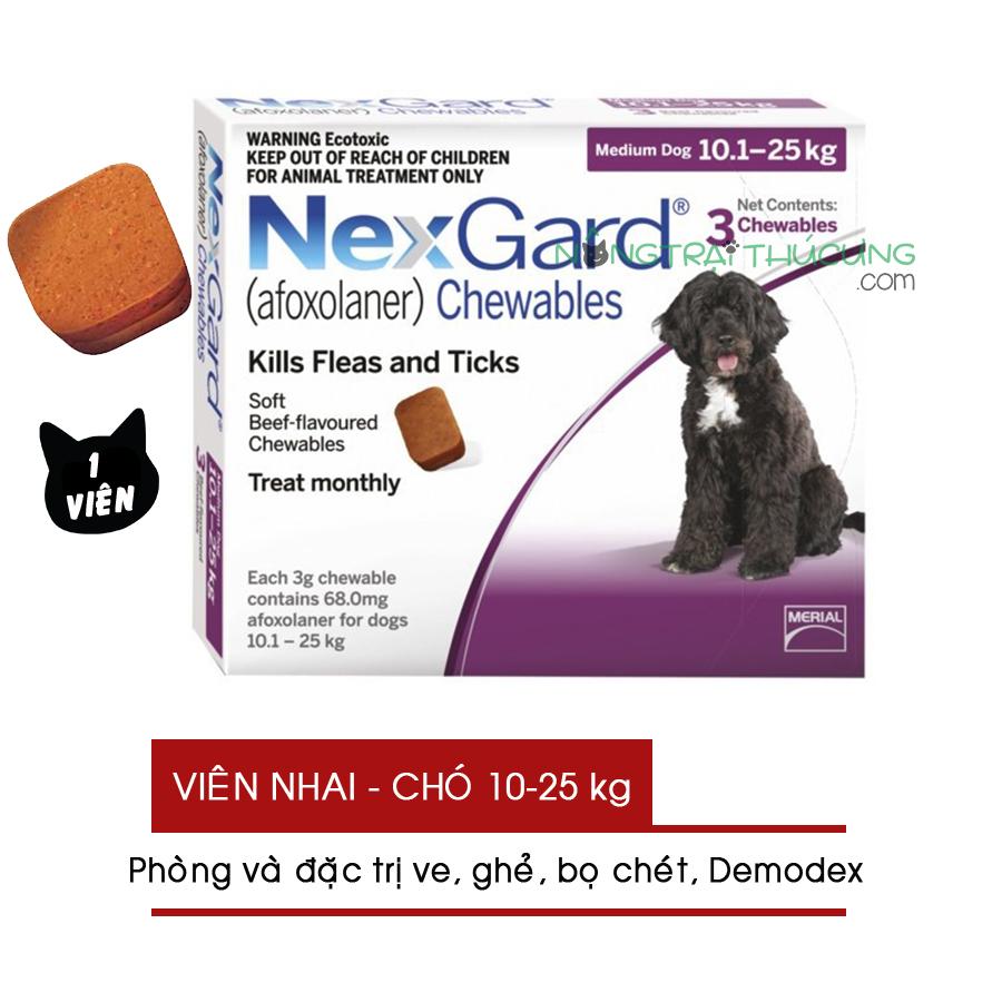 Viên nhai NexGard (01 Viên) Viêm Da Ve Ghẻ Bọ Chét Trên Chó (10-25kg) - Nông Trại Thú Cưng