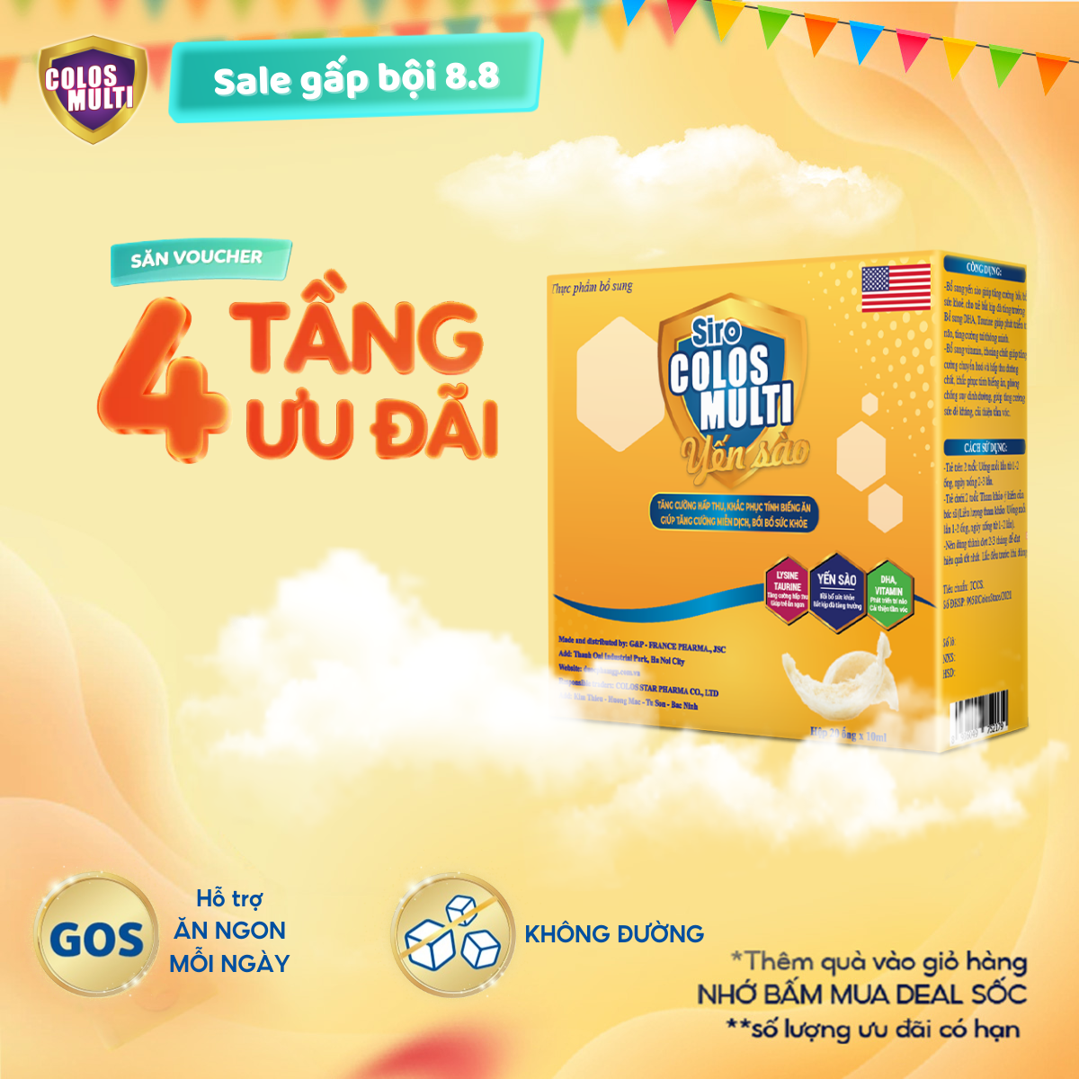 Siro Colosmulti Yến Sào hộp 20 ống x 10ml tăng cường sức đề kháng, bổ sung dưỡng chất