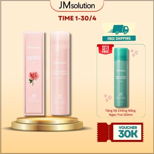 Xịt Chống Nắng Dưỡng Ẩm Chiết Xuất Hoa Hồng JMsolution Glow Luminous Flower Sun Spray Rose 180ml
