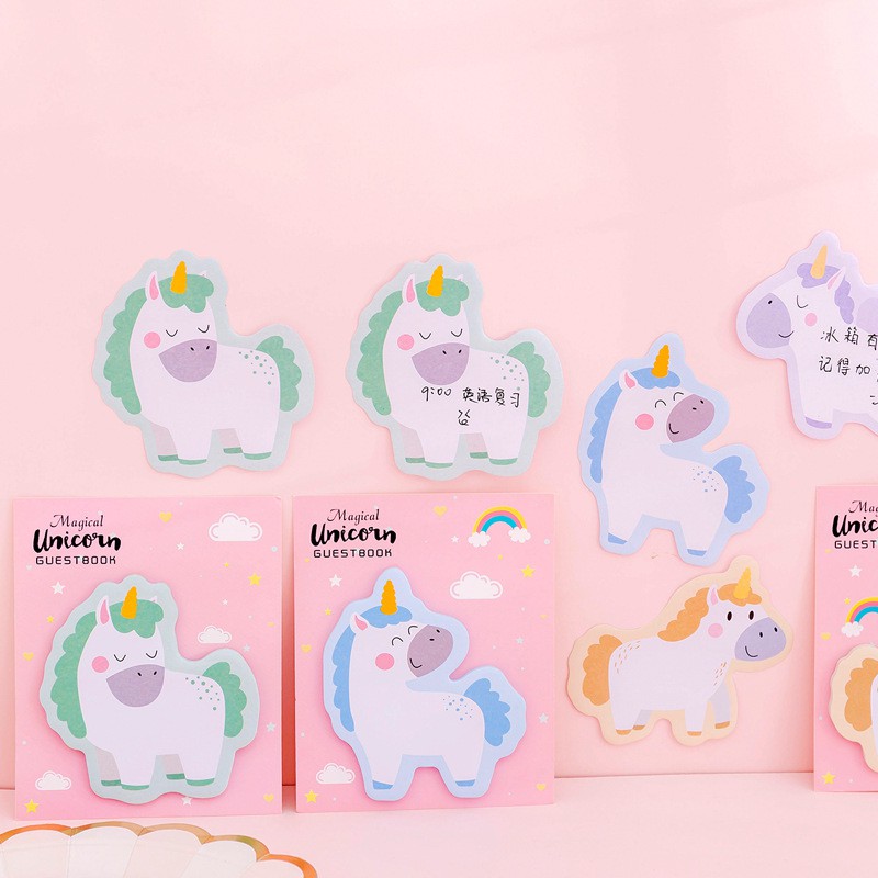 Giấy ghi chú, giấy ghi nhớ, tệp giấy ghi chú UNICORN hoạt hình 30 tờ tiện lợi, văn phòng phẩm, Huy Linh