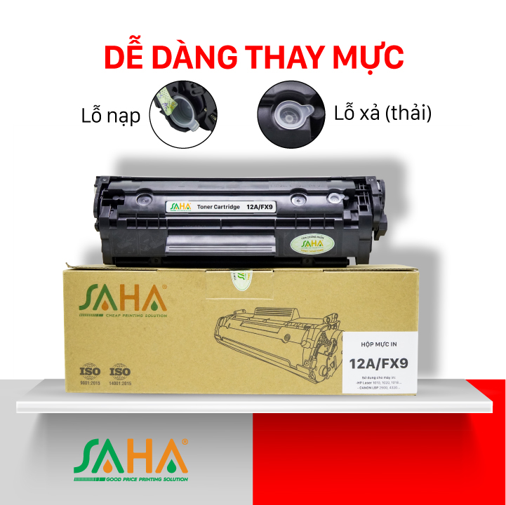 Hộp mực in SAHA 12A/FX9  - Dùng cho máy in HP & Canon 2900, 3000 (CRG-303) - Bảo hành 12 tháng ( FULL BOX) / Mực máy in Laser