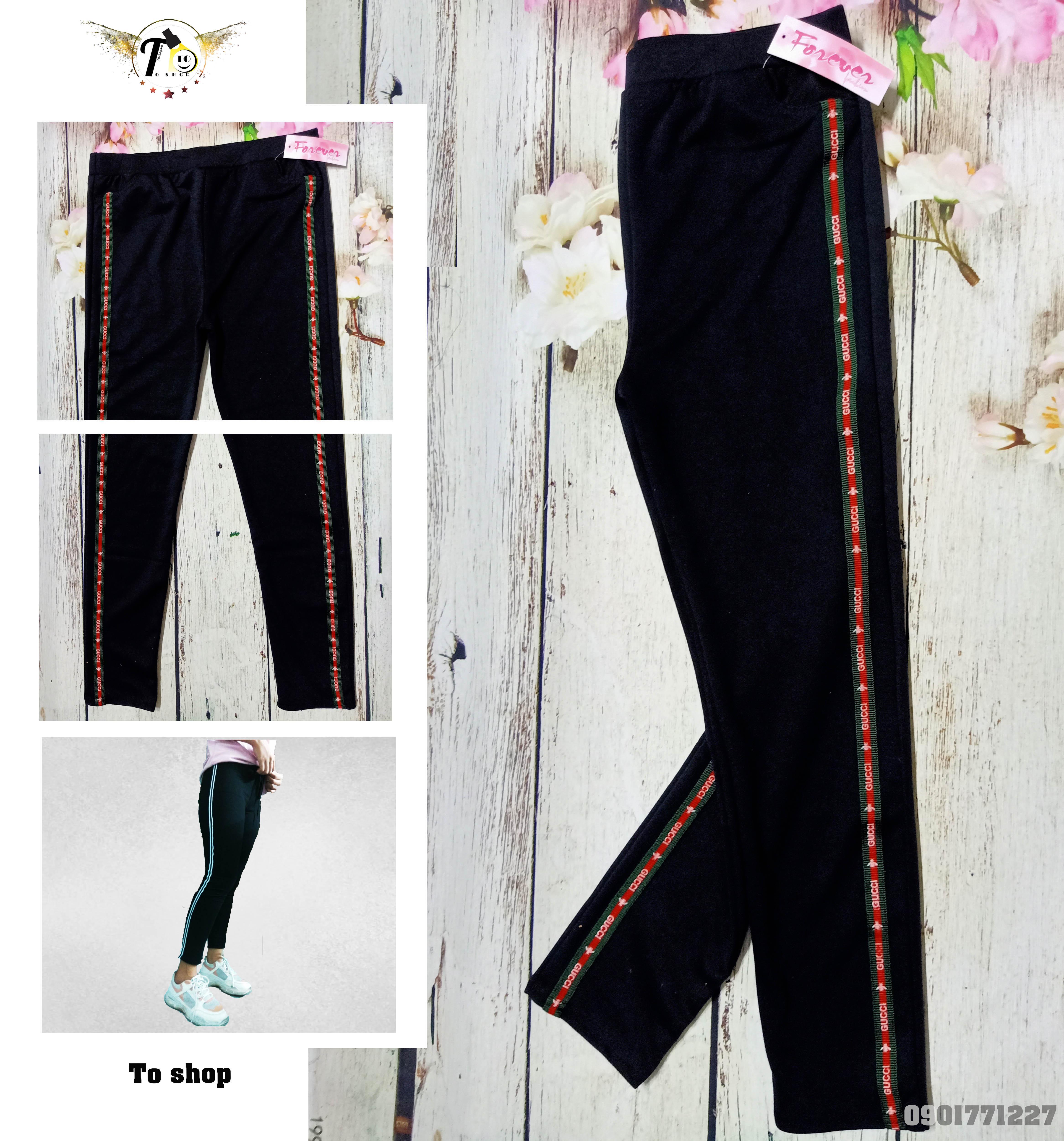 Quần thun nữ ôm body dây viền xanh đỏ - Legging nữ